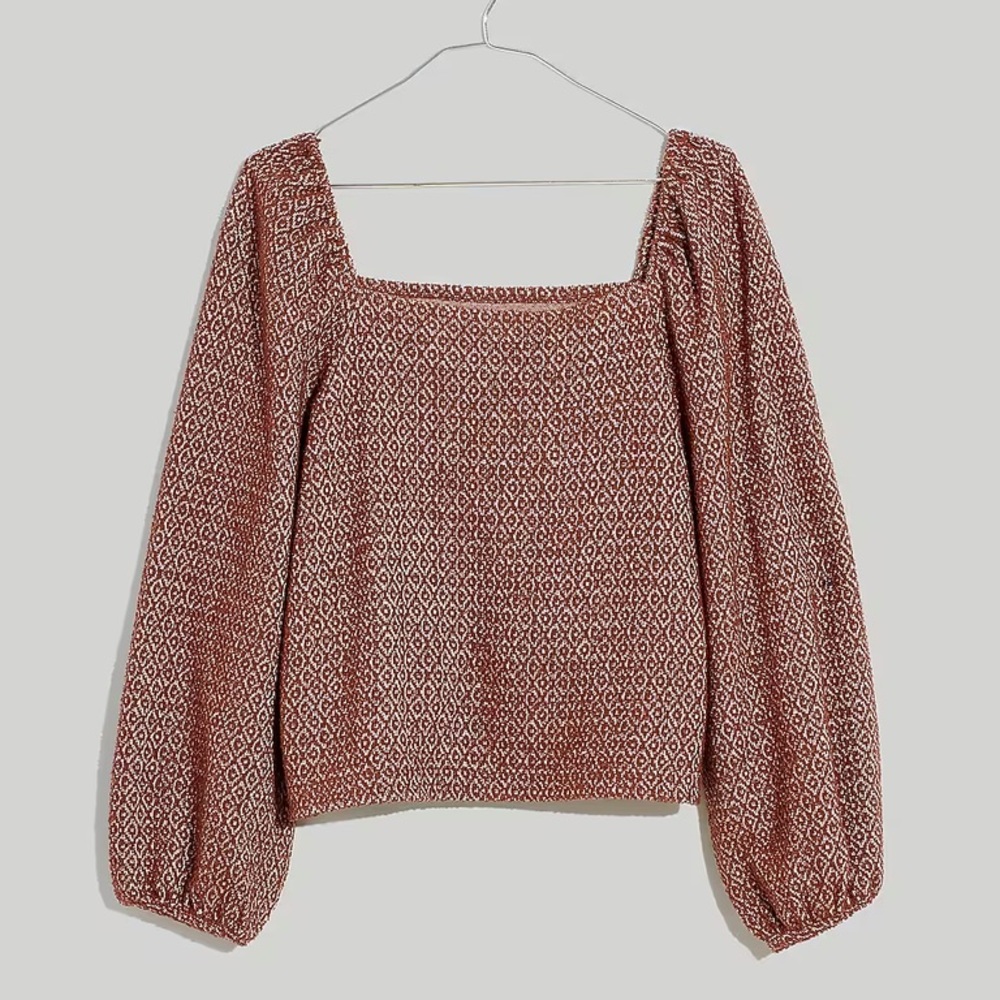 Madewell Jacquard Puff-Sleeve Crop Top Size Medium NWT